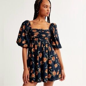 NWT Abercrombie & Fitch Navy Floral Emerson Puff Sleeve Mini Dress